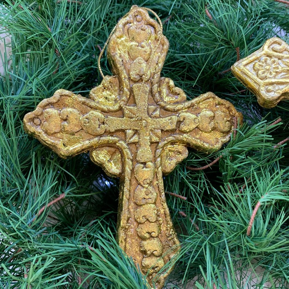 Holiday Gold Cross ornaments - set of 2 - Picture 2 of 4